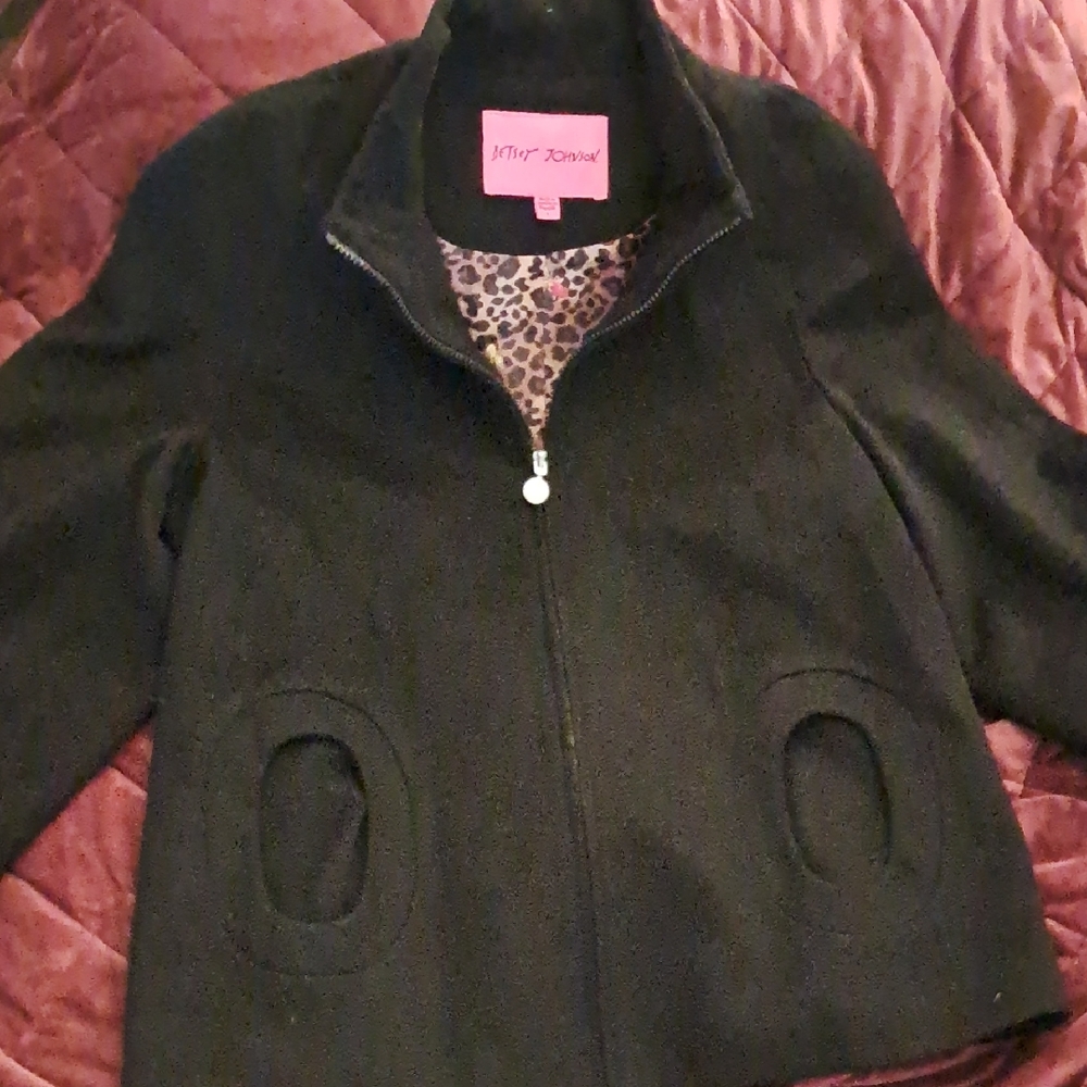 Betsey Johnson Black Jacket with Leopard Lining